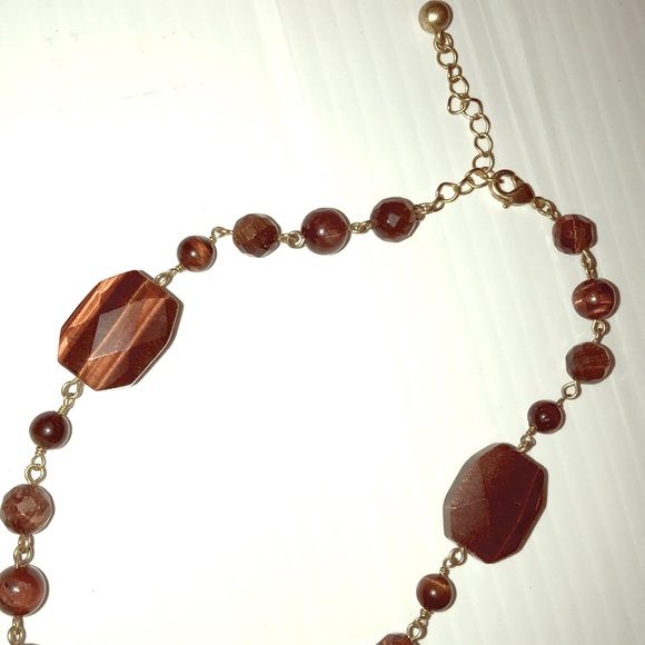 Tigers Eye Stone Matte Gold Necklace /Matte Gold Women's - Picture 6 of 7